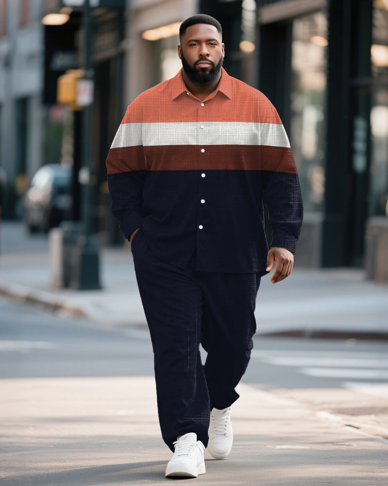Big & Tall Blue Colorblock Striped T-Shirt Pants Set for big men view 1