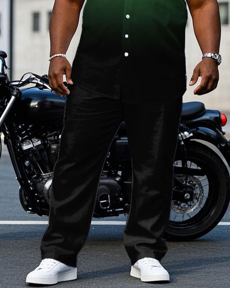 Big & Tall Black Green Gradient T-Shirt Pants Set for big men view 3