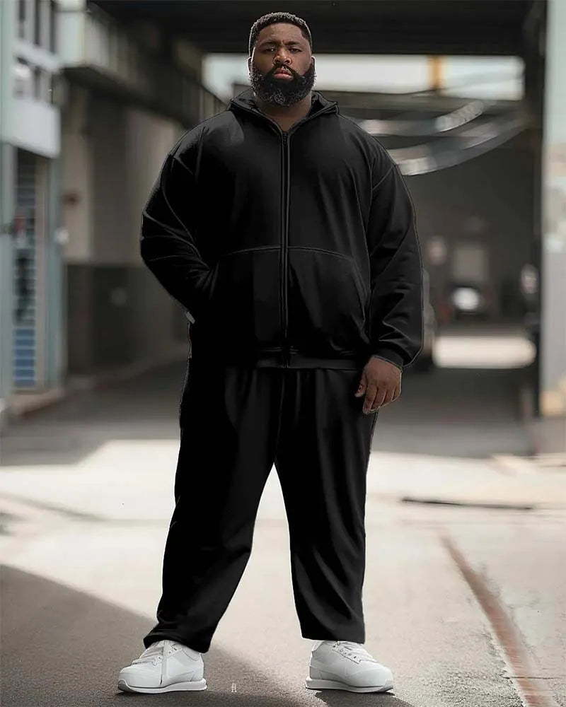 Big & Tall Solid Color Athletic Hoodie Sweatpants Set for big men view 2