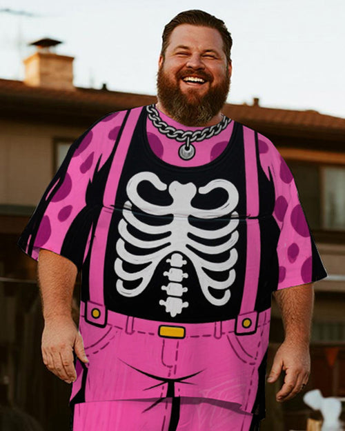Big & Tall Pink Skull T-Shirt Pants Set for big men view 2