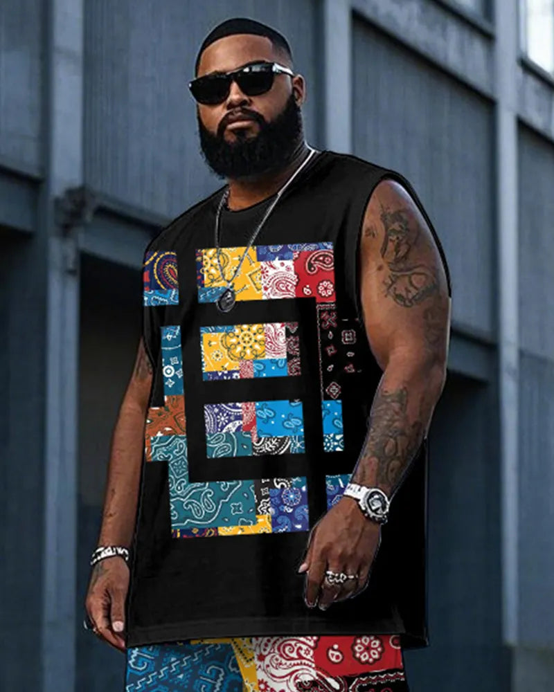 Big & Tall Colorblock Graphic Vest Pants Set for big men view 2