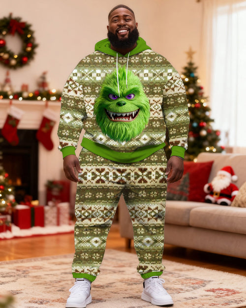 Big & Tall Green Graffiti Hoodie Sweatpants Set for big men view 1