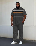 Big & Tall Black Gray Striped T-Shirt Pants Set for big men view 1