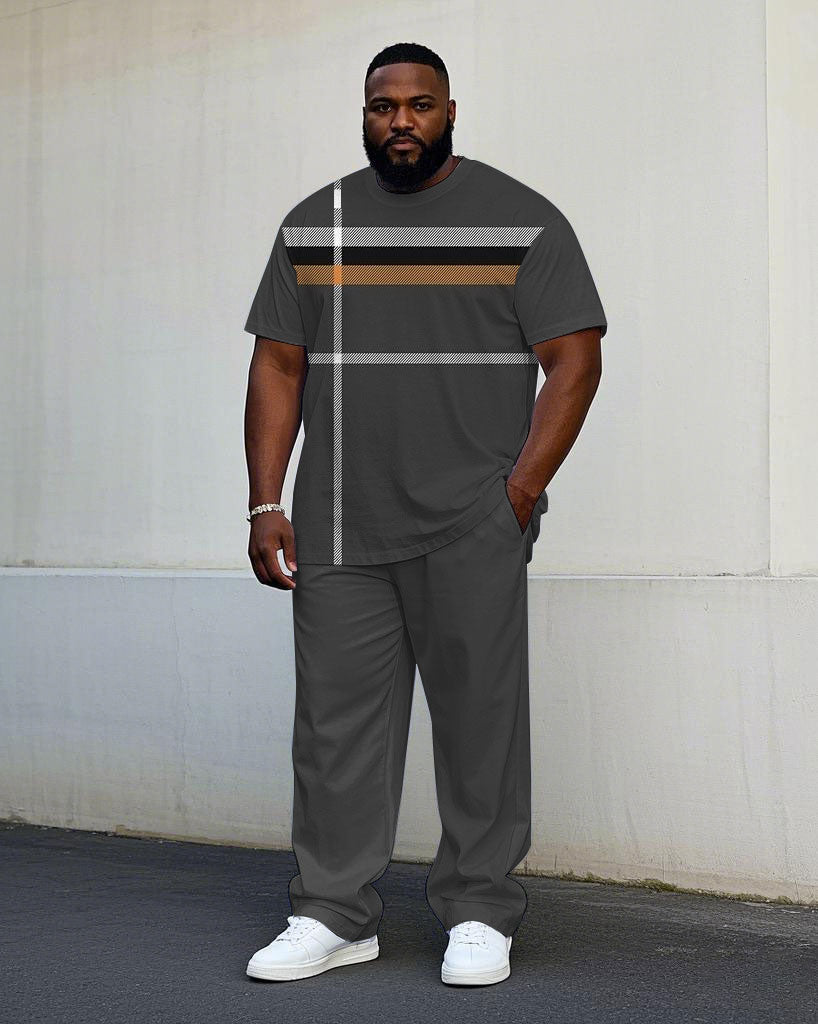 Big & Tall Black Gray Striped T-Shirt Pants Set for big men view 1