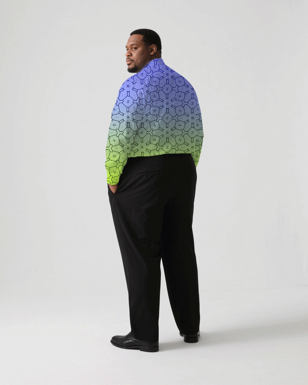 Big & Tall Blue Yellow Gradient T-Shirt Pants Set for big men view 4