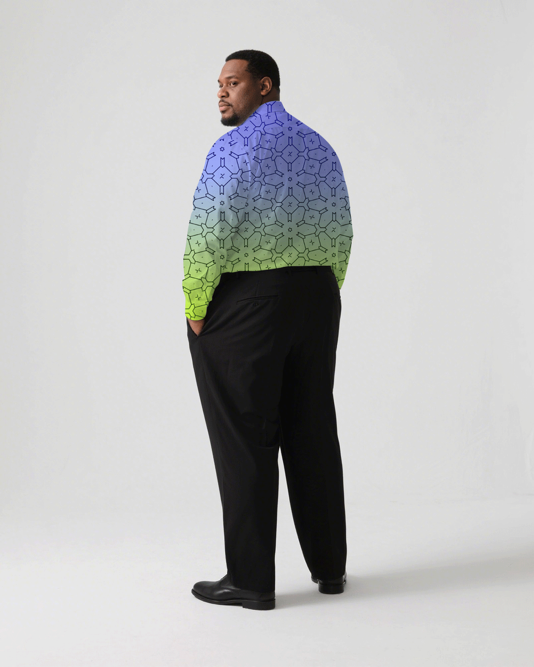 Big & Tall Blue Yellow Gradient T-Shirt Pants Set for big men view 4