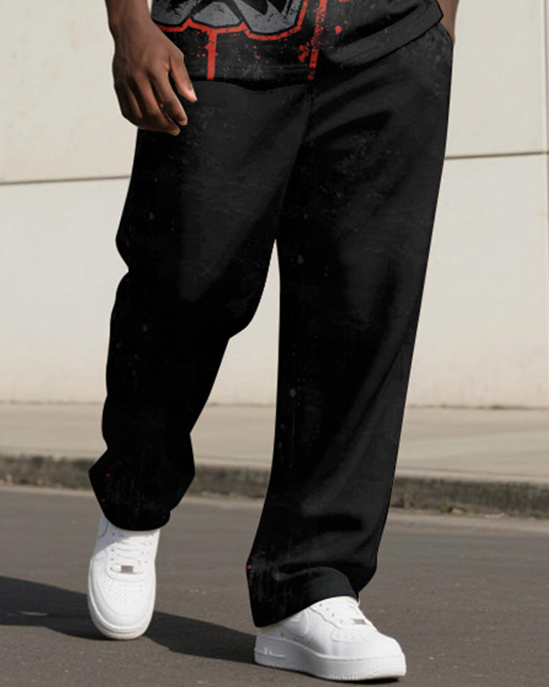 Big & Tall Black Graphic Vest Pants Set for big men view 3