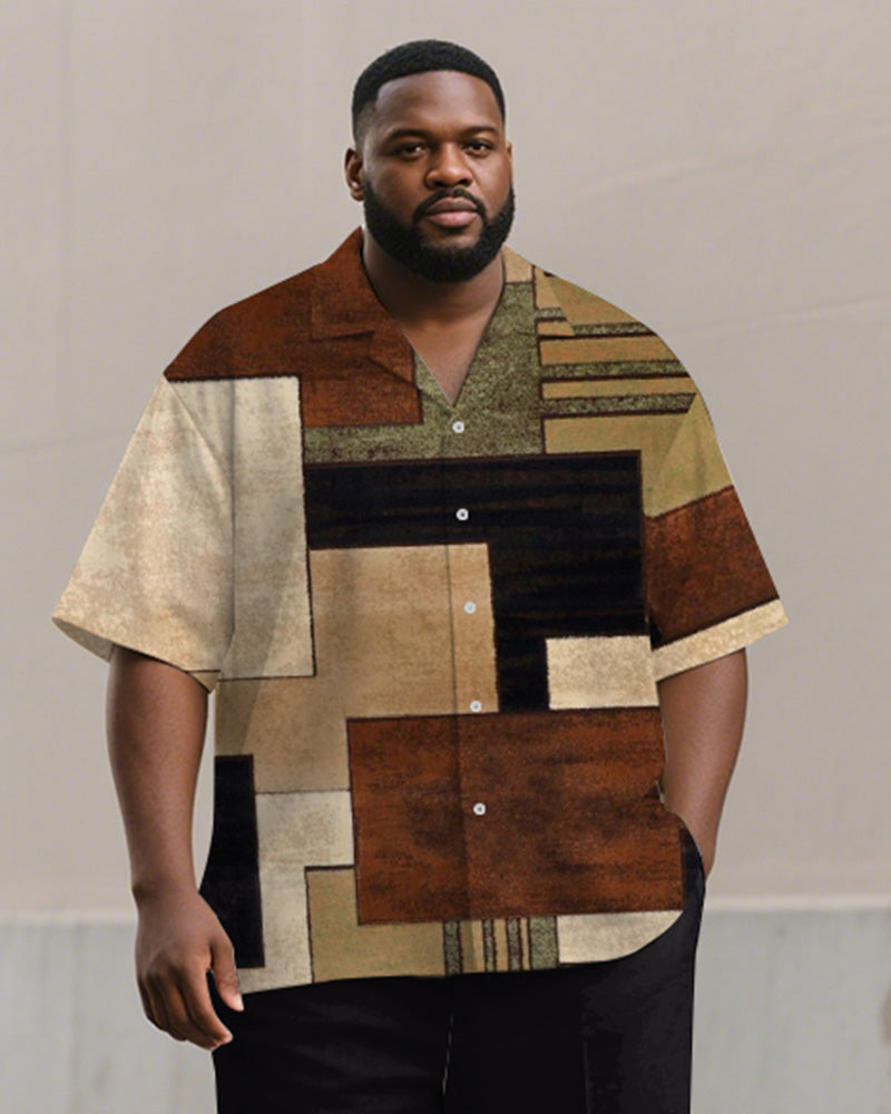 Big & Tall Brown Colorblock Graphic T-Shirt Pants Set for big men view 2