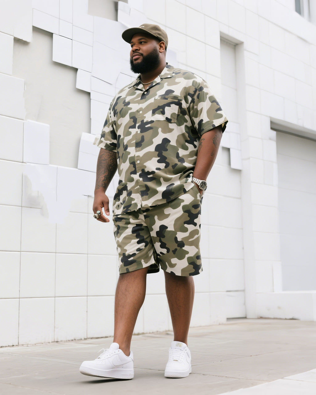 Big & Tall Camouflage T-Shirt Shorts Set for big men view 1