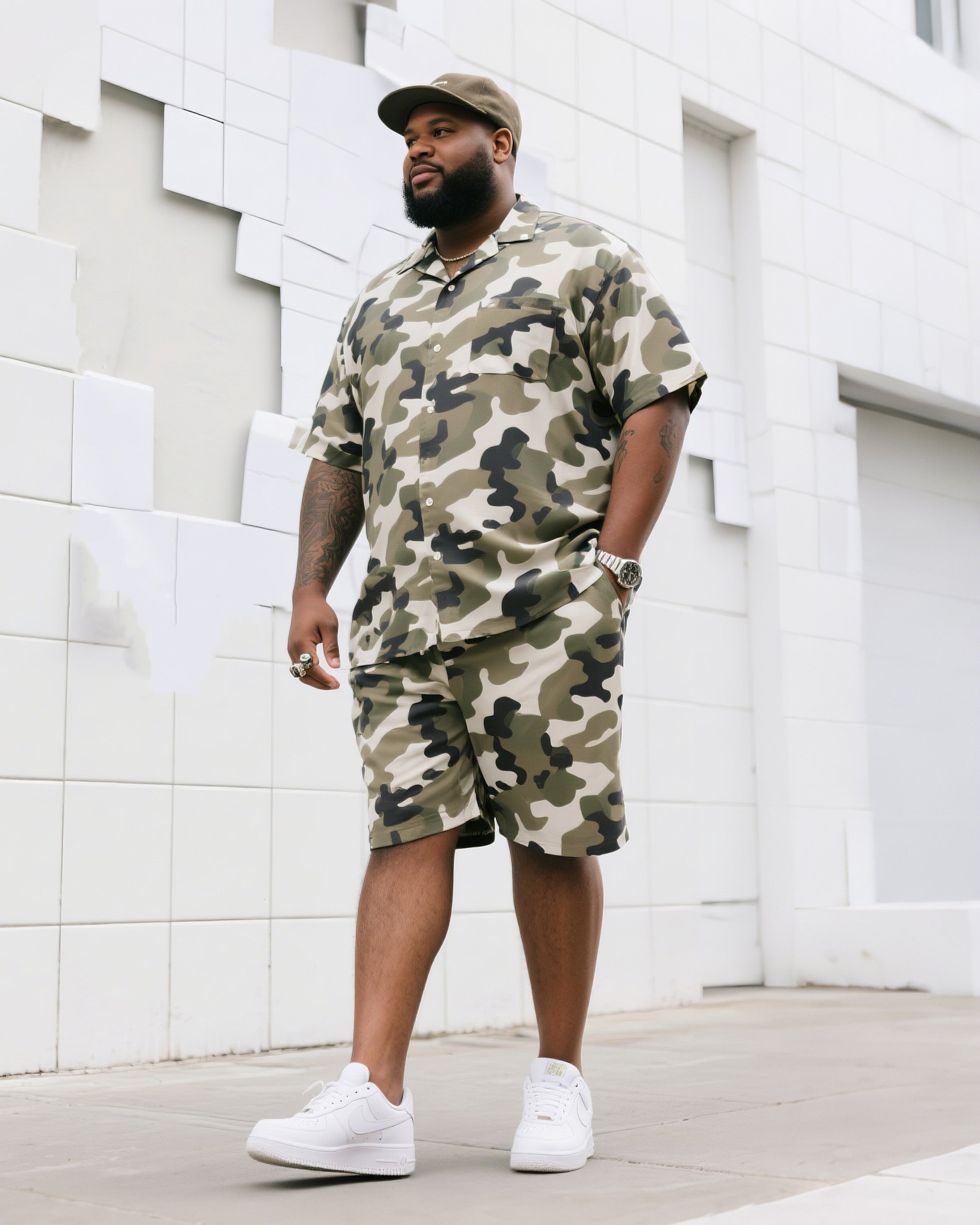 Big & Tall Camouflage T-Shirt Shorts Set for big men view 1