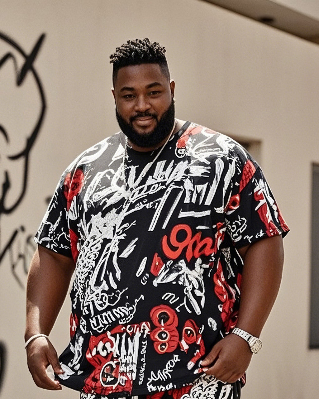 Big & Tall Graffiti T-Shirt Shorts Set for big men view 2