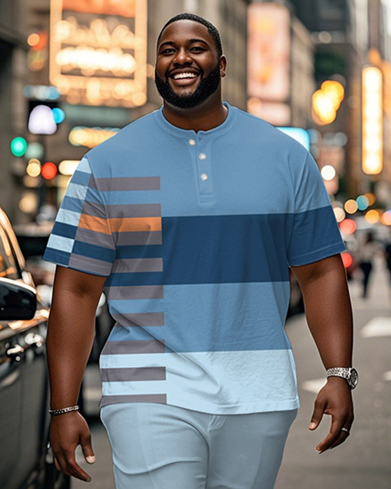 Big & Tall Blue Colorblock Striped T-Shirt for big men view 1