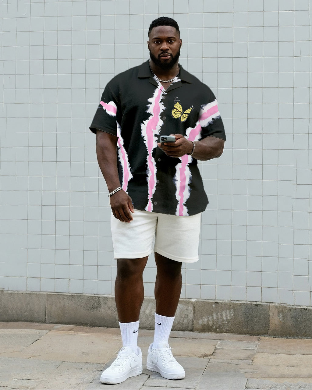 Big & Tall Gradient Graphic T-Shirt Shorts Set for big men view 1