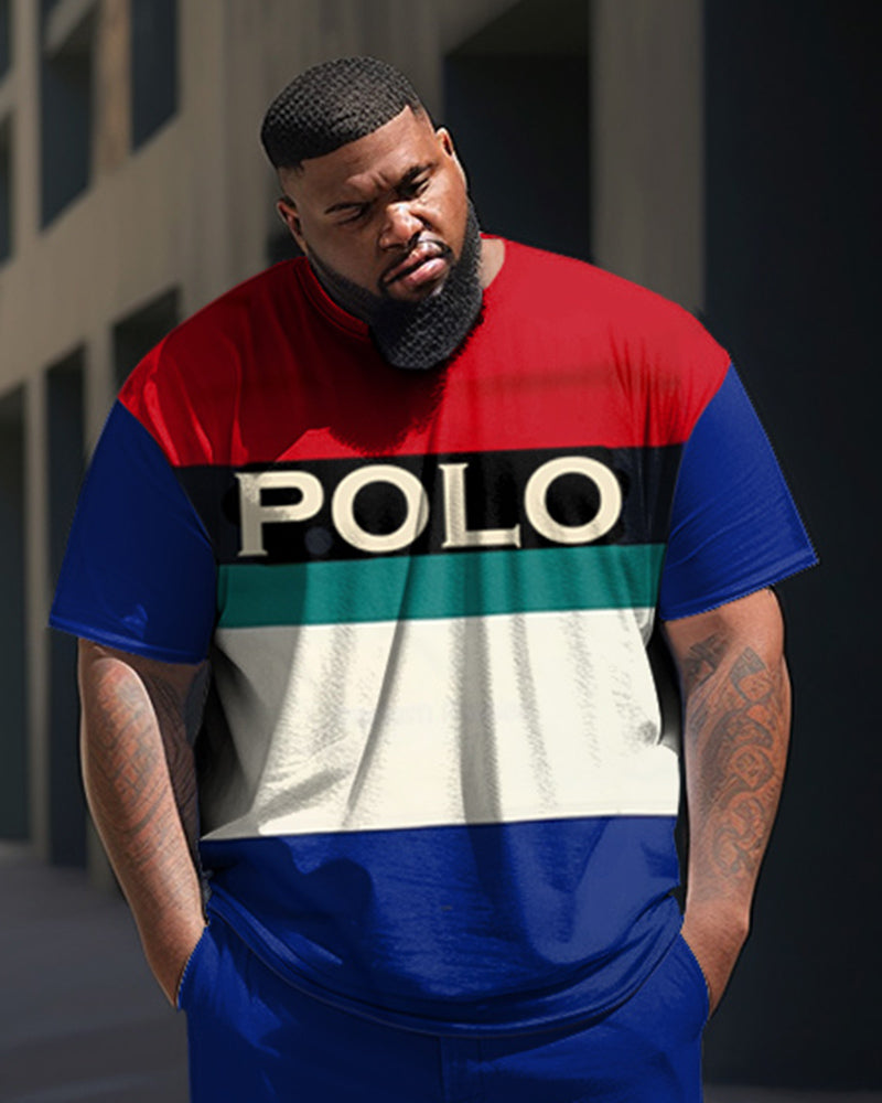 Big & Tall White Blue Colorblock T-Shirt Pants Set for men view 2