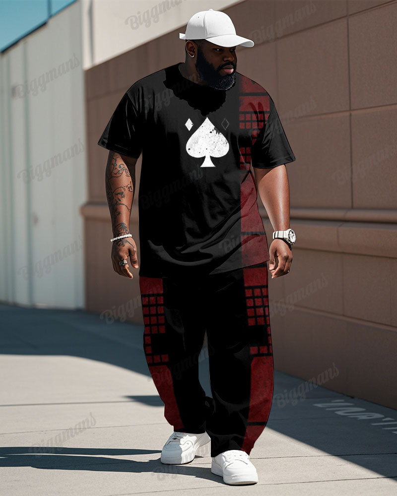 Big & Tall Black Red Colorblock T-Shirt Pants Set for big men view 1