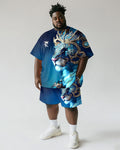 Big & Tall Blue Graphic Streetwear T-Shirt Shorts Set for big men view 1