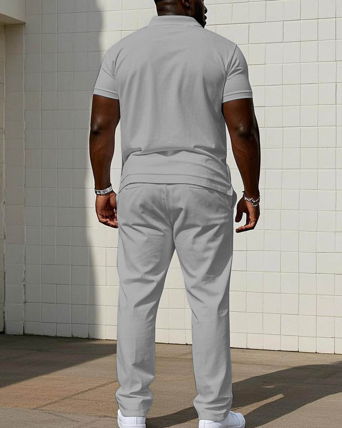 Big & Tall Hawaiian Colorblock Graphic Polo Pants Set for big men view 4