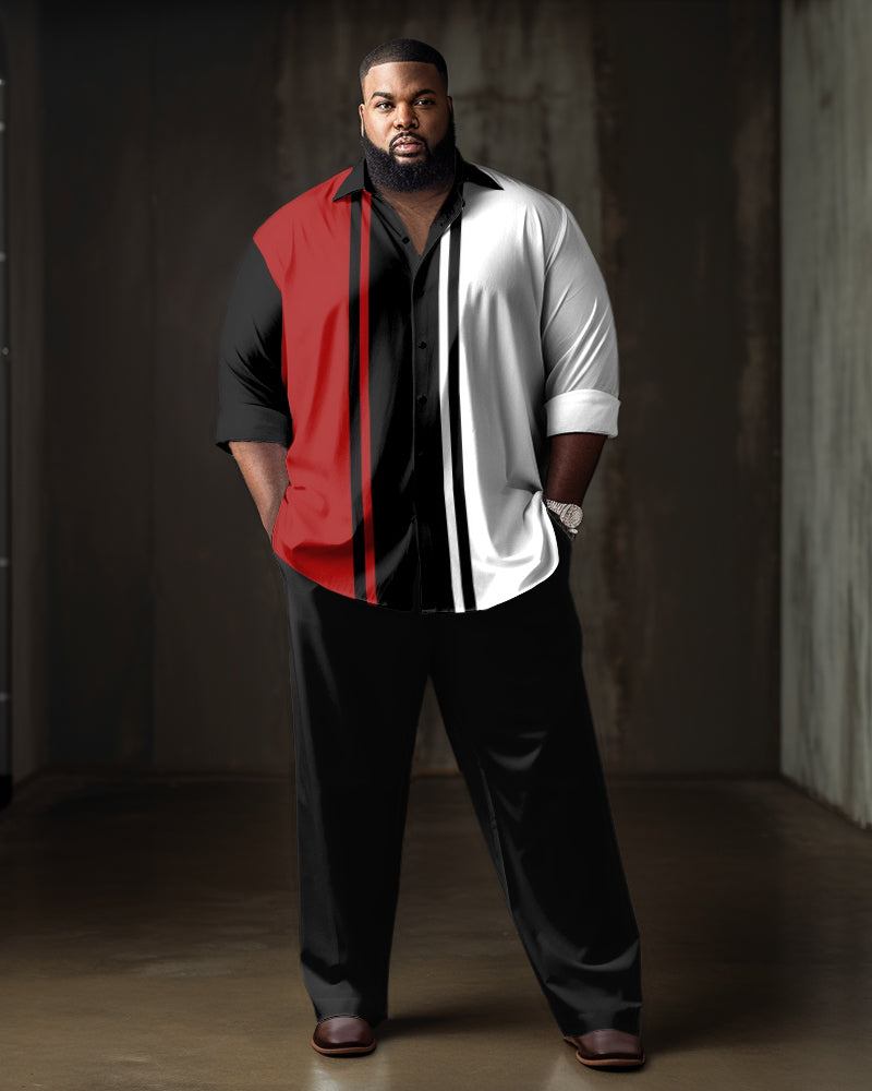 Big & Tall Black Red Business Casual Two-piece Set for big men view 1