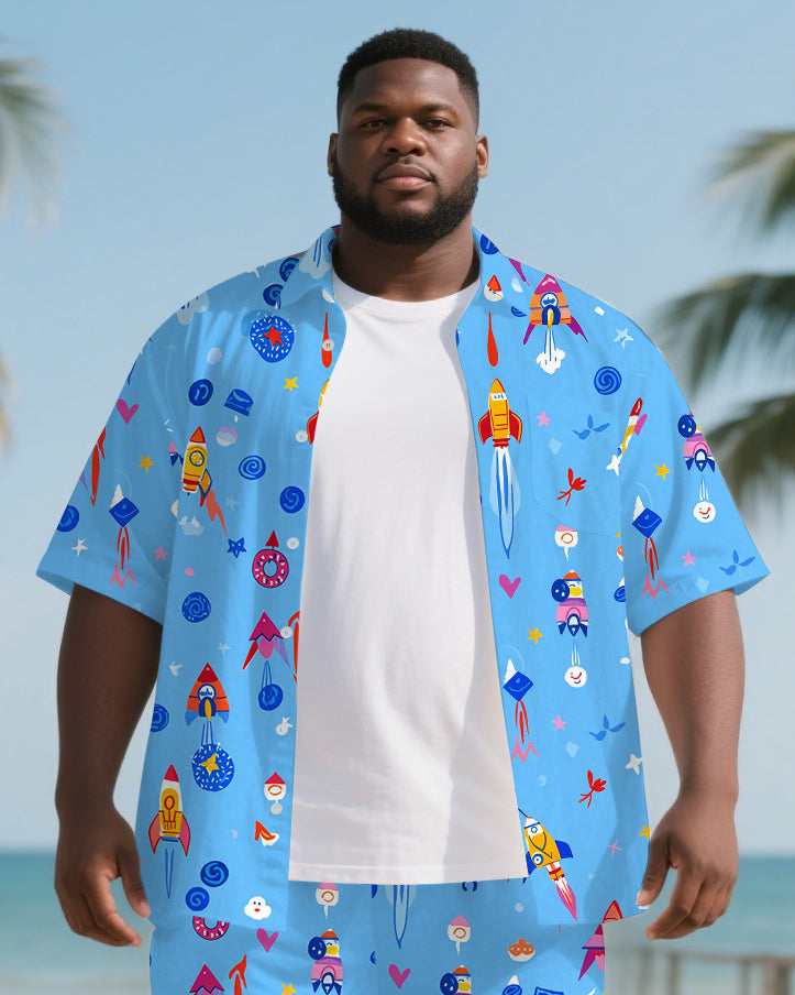 Big & Tall Hawaiian T-Shirt Shorts Set for big men view 2