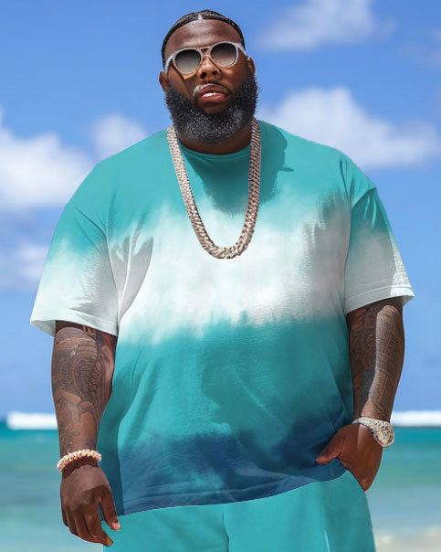 Big & Tall Hawaiian Gradient T-Shirt Shorts Set for big men view 3
