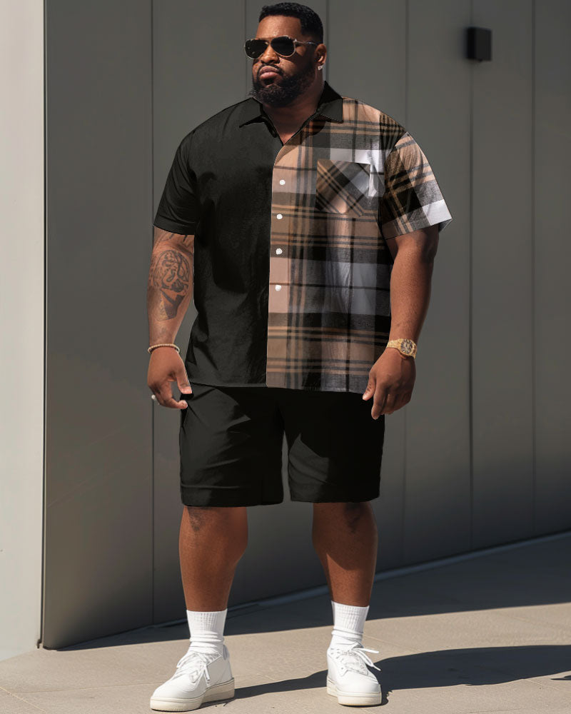 Big & Tall Plaid Graphic T-Shirt Shorts Set for big men view 2