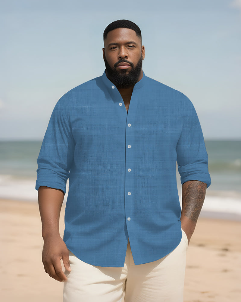 Big & Tall Solid Color Patchwork Long Sleeve Shirt for big men view 9