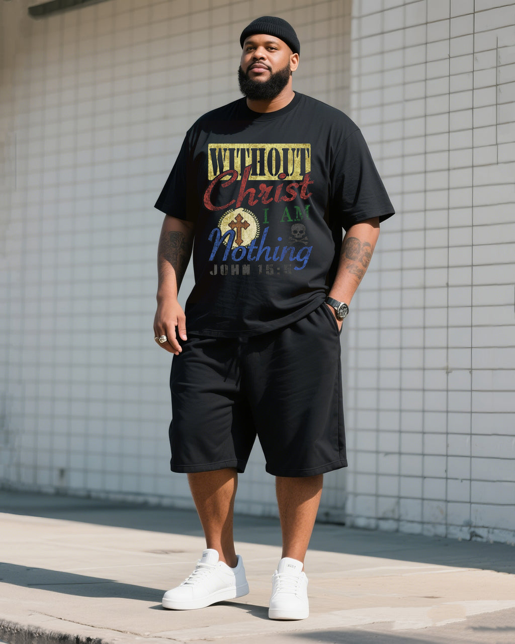 Big & Tall Graphic T-Shirt Shorts Set for big men view 2