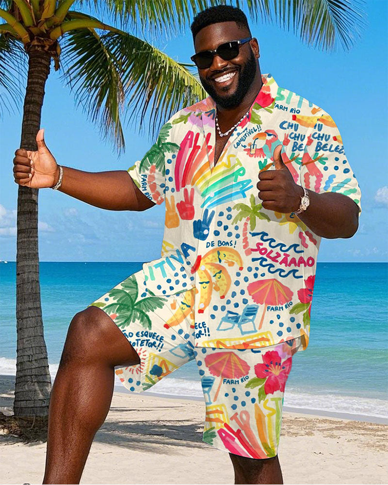 Big & Tall Hawaiian Graphic T-Shirt Shorts Set for big men view 1