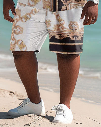 Big & Tall Hawaiian Polo Shorts Set for big men view 4