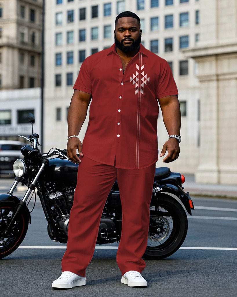 Big & Tall Red Business Casual T-Shirt Pants Set for big men view 1