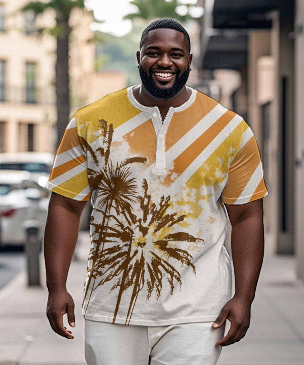 Big & Tall Yellow Hawaiian Striped T-Shirt for big men view 1