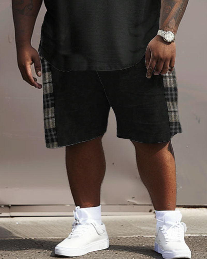 Big & Tall Plaid T-Shirt Shorts Set for big men view 4