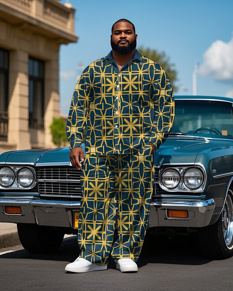 Big & Tall Geometric Vintage T-Shirt Pants Set for big men view 1