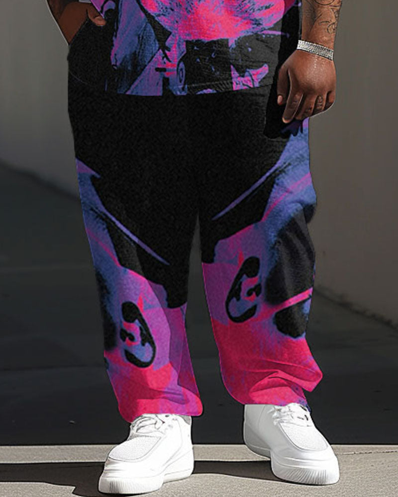 Big & Tall Geometric Streetwear T-Shirt Pants Set for big men view 3