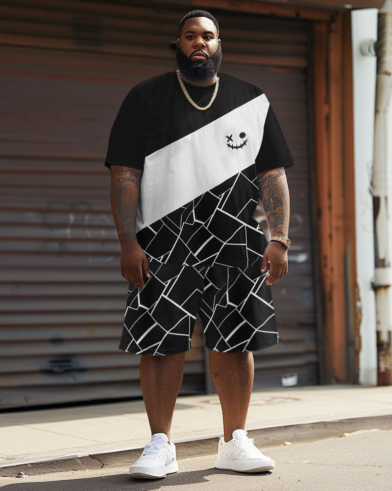 Big & Tall Colorblock Geometric T-Shirt Shorts Set for big men view 2