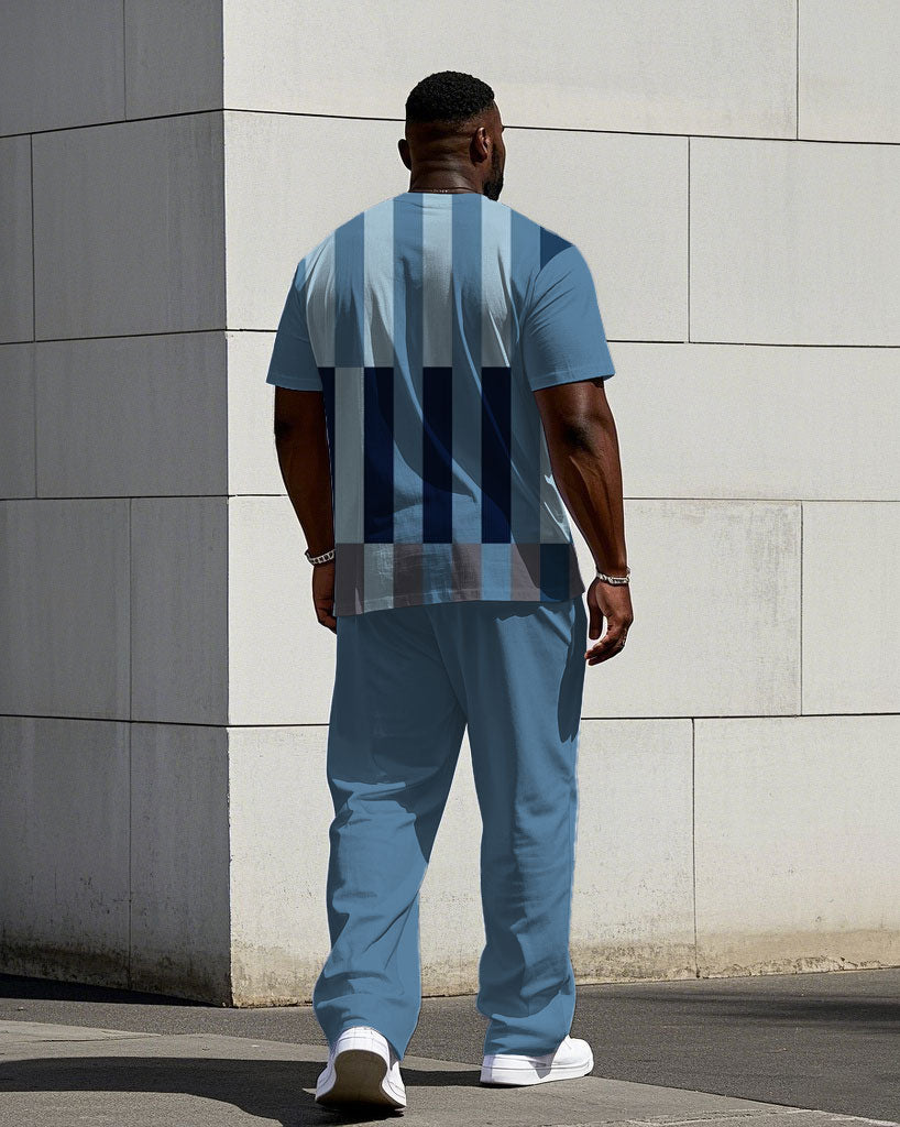 Big & Tall Blue Geometric T-Shirt Pants Set for big men view 4