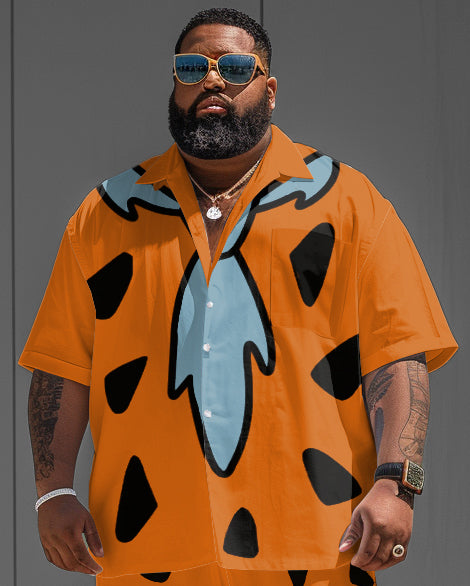 Big & Tall Orange Graphic Vintage T-Shirt Shorts Set for big men view 2
