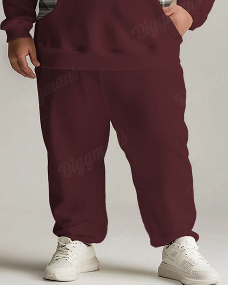 Big & Tall Red Gray Plaid Hoodie Sweatpants Set for big men view 3