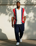 Big & Tall Blue Red Striped T-Shirt Pants Set for big men view 1