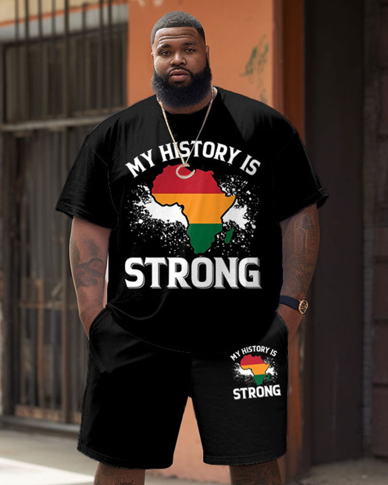 Big & Tall Black Juneteenth T-Shirt Shorts Set for big men view 1