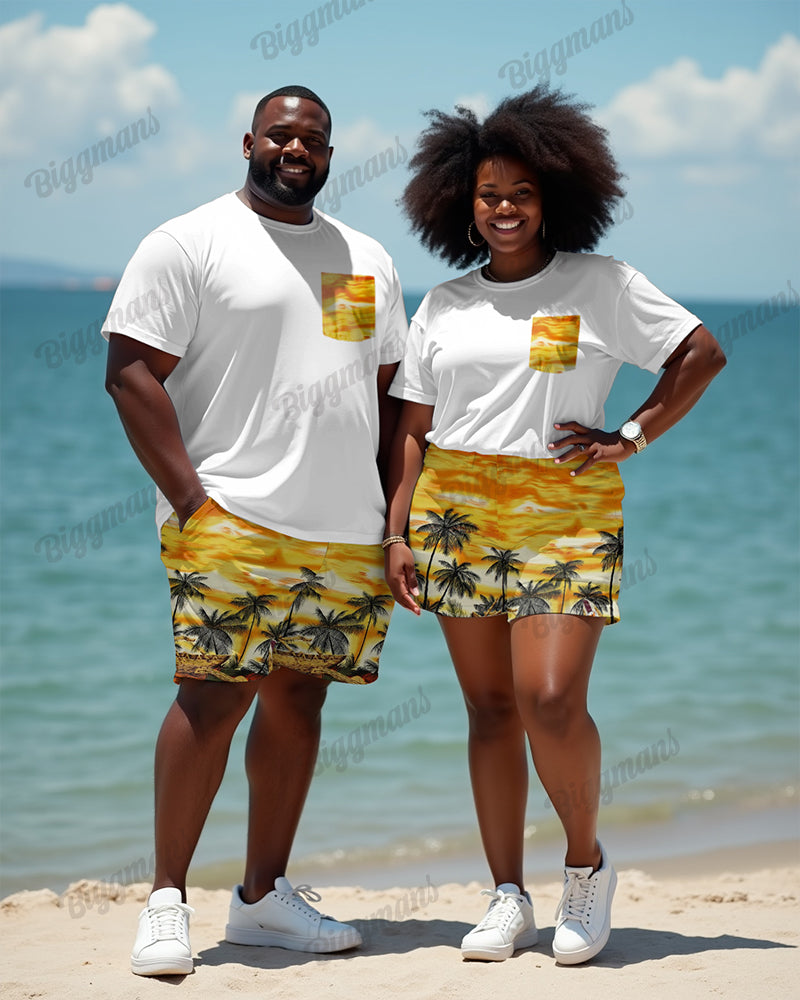 Big & Tall Colorblock Streetwear T-Shirt Shorts Set for big men view 1