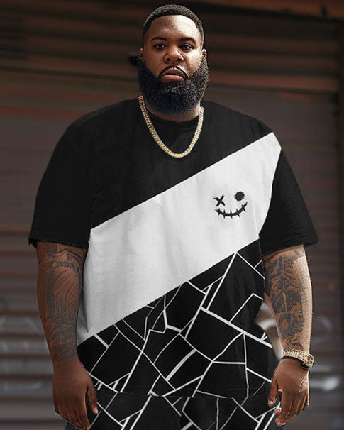 Big & Tall Colorblock Geometric T-Shirt Shorts Set for big men view 3