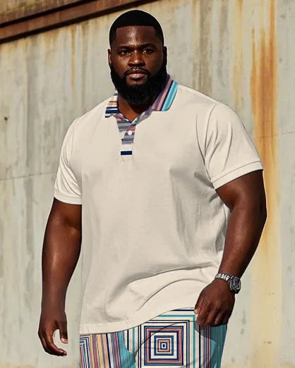 Big & Tall Geometric Vintage Polo Shorts Set for big men view 2