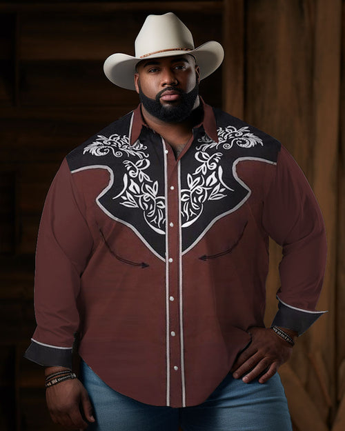 Big & Tall Black Red Western Long Sleeve Shirt for big men