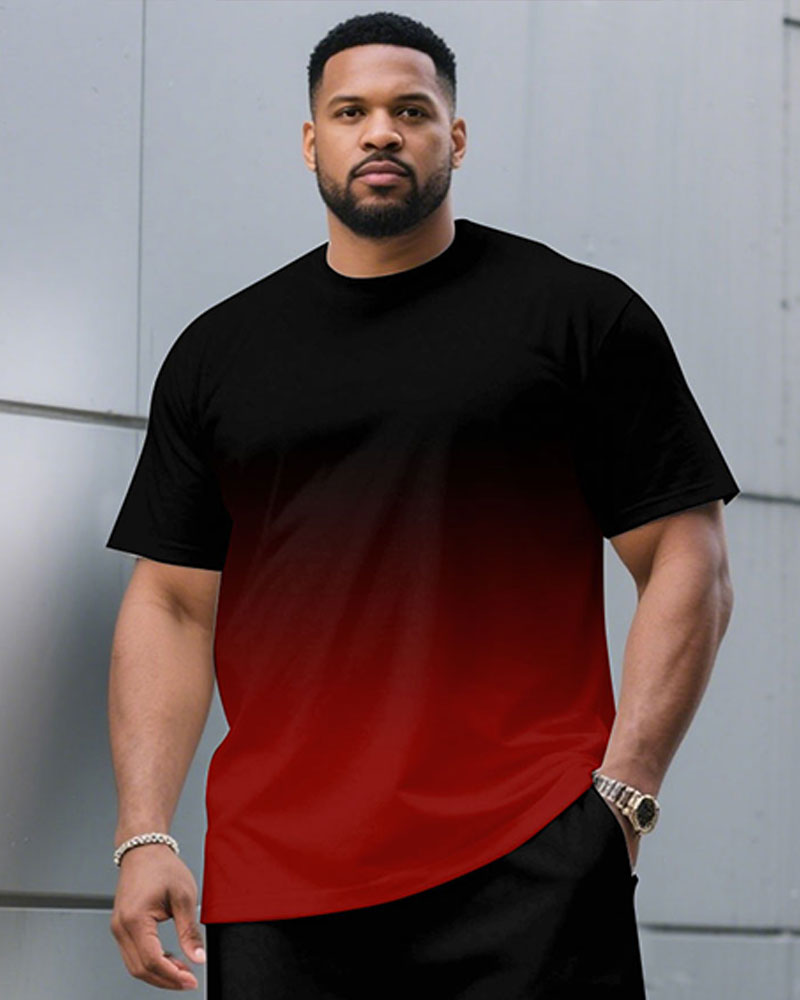 Big & Tall Black Red Gradient T-Shirt Shorts Set for big men view 2