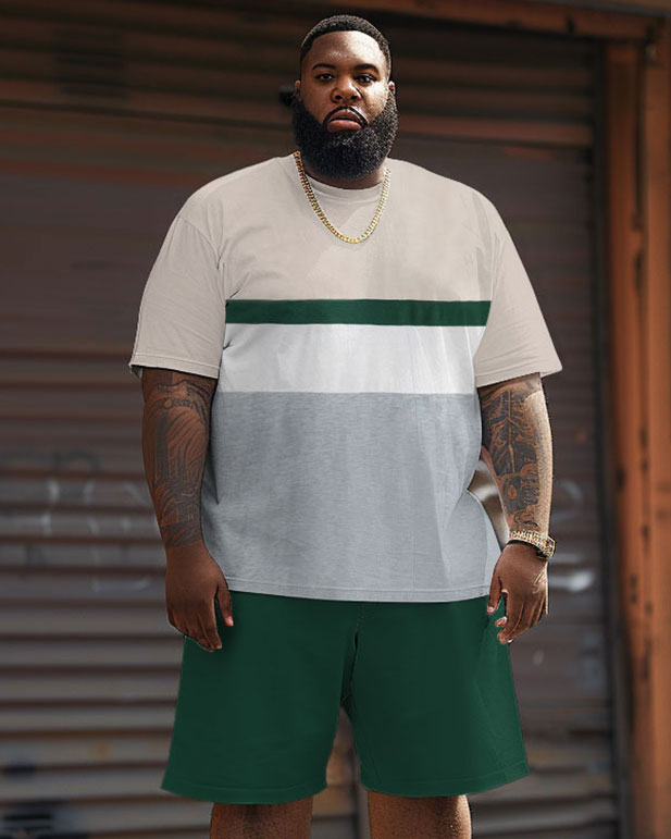 Big & Tall Colorblock Streetwear T-Shirt Shorts Set for big men view 1