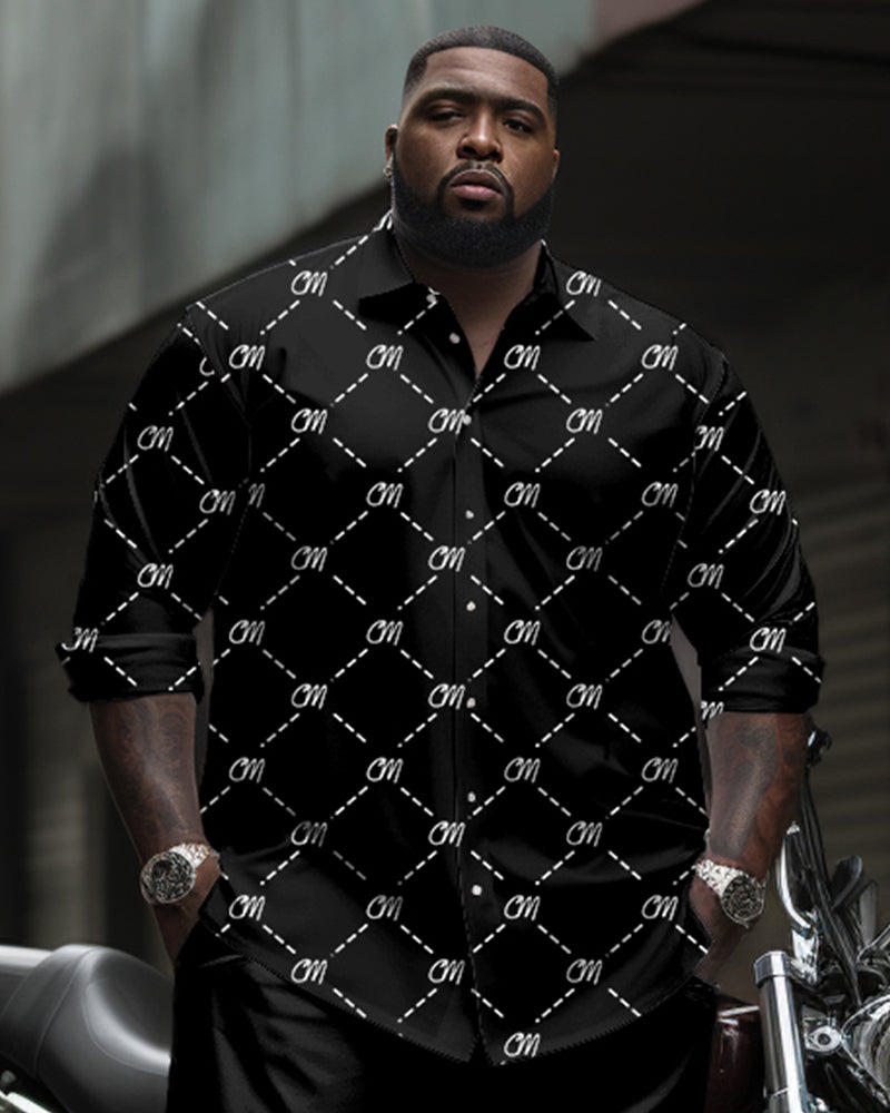 Big & Tall Black Graphic T-Shirt Pants Set for big men view 2