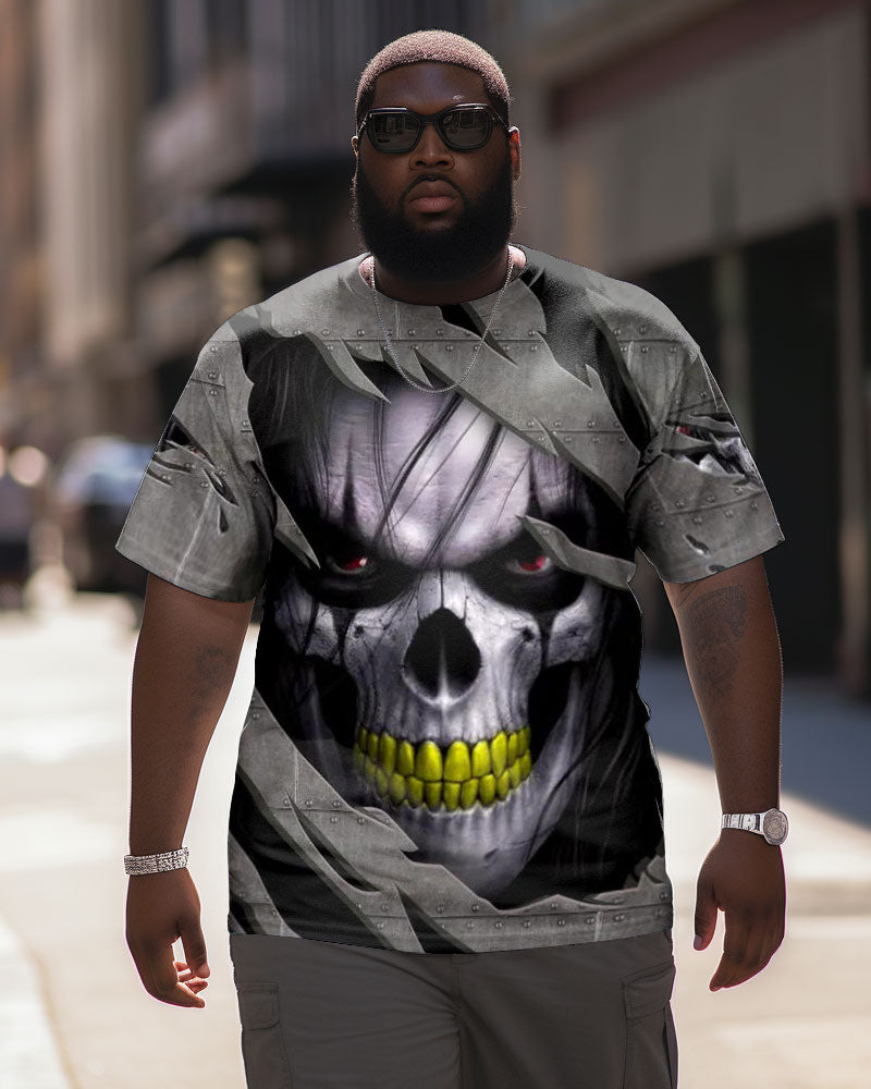 Big & Tall Gray Skull T-Shirt Shorts Set for big men