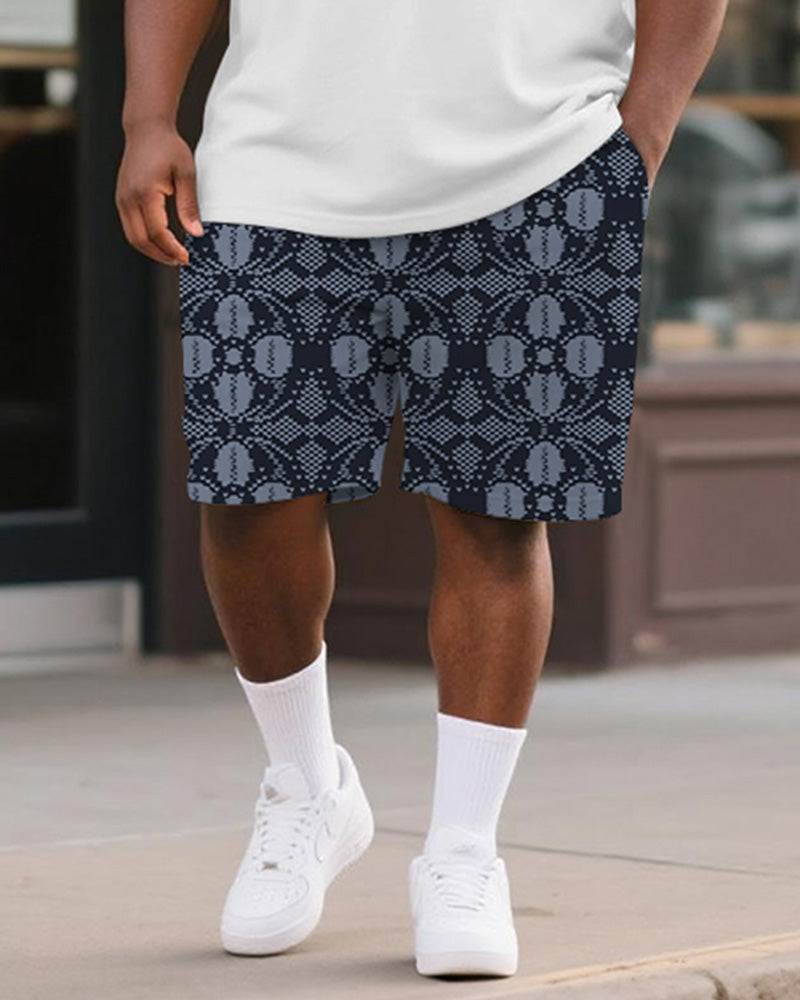 Big & Tall Blue Geometric T-Shirt Shorts Set for big men view 3