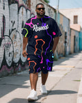 Big & Tall Graphic Graffiti T-Shirt Shorts Set for big men view 1